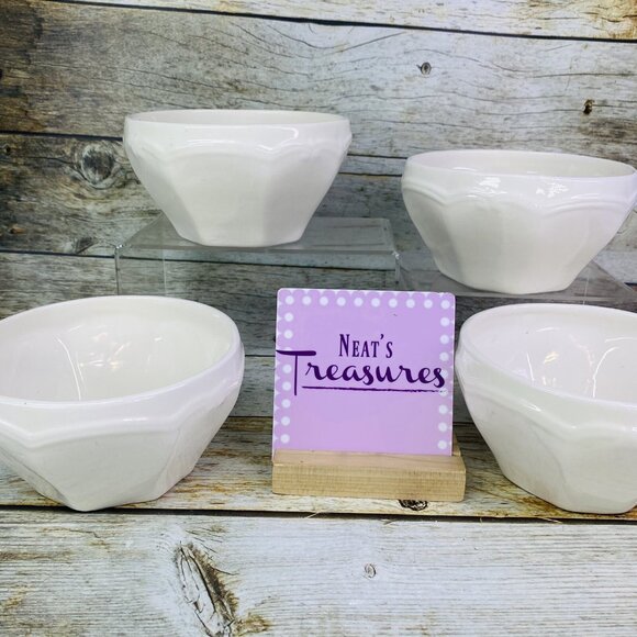 Home TM Solid White Embossed Top Octagon Shape Ceramic Soup Cereal Bowls Set  4 - Picture 1 of 16